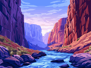 background, A rugged wilderness with towering red rock formations, in the style of animated illustrations, background, text-based