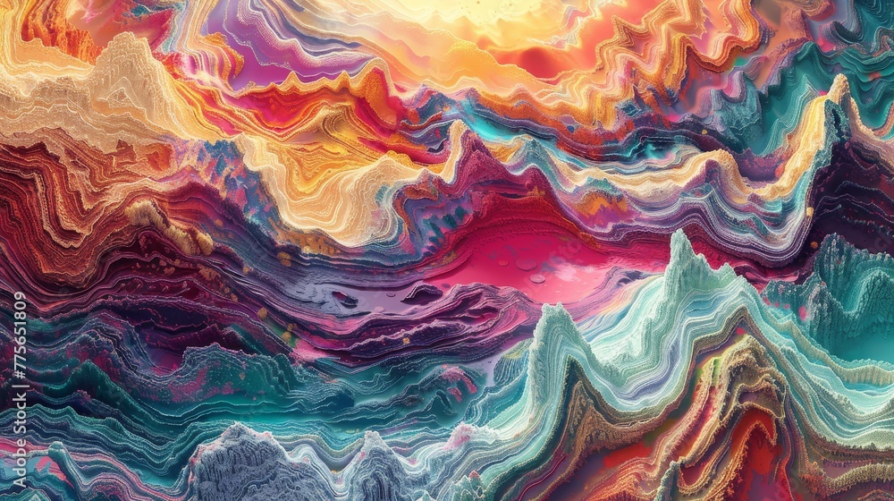 Poster a colorful abstract painting with a lot of different colors and shapes. the painting has a lot of te
