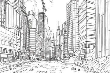 Coloring Pages of  skyscraper buildings in the city