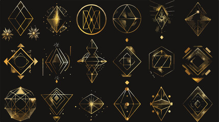 Gold collection of geometrical polyhedron art deco 