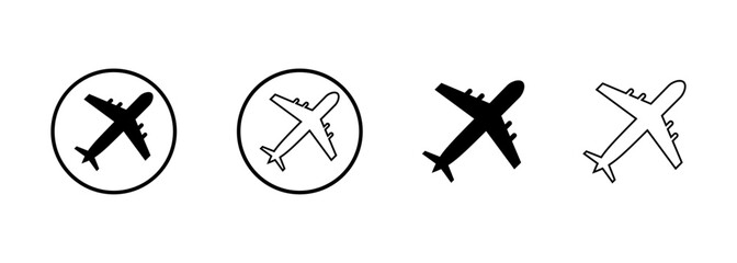 Black airplane icon collection. Set of black plane vector silhouette icon - obrazy, fototapety, plakaty