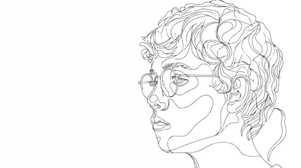 Continuous line drawing of boy portrait on white background