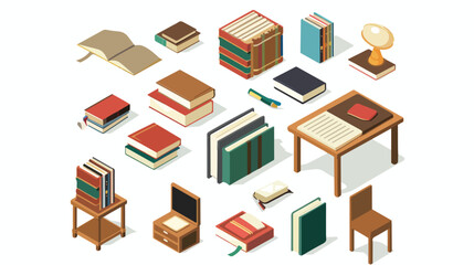 Grab isometric icon of books table flat vector isolated