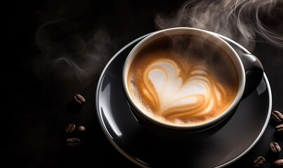Cup of freshly made cappuccino coffee. - obrazy, fototapety, plakaty
