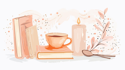 Hand drawn illustration cozy composition in light pink