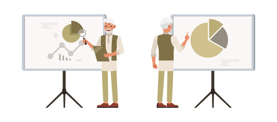 Set of Indian man character vector design. Businessman working and presentation in office. Presentation in various action on isolated white background.