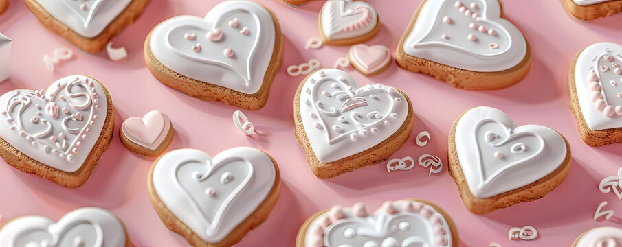 Frosted cookies in a heart shape, 3D render, baking sweetness into love