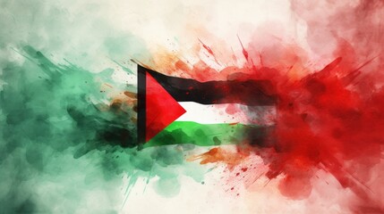 Painting watercolor of the national flag of Palestine