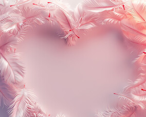 Feathers in a heart layout, 3D render, softness and tenderness of love