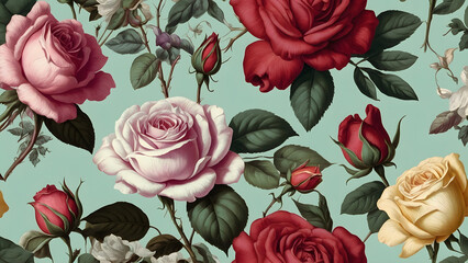 Vintage Floral Pattern with Blooming Roses