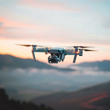 A drone quadcopter in action, its digital camera poised to capture breathtaking aerial footage, epitomizing the fusion of technology and creativity in modern photography