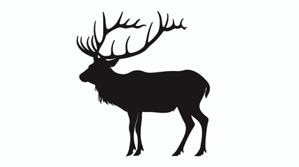 Horny deer black silhouette isolated on white background