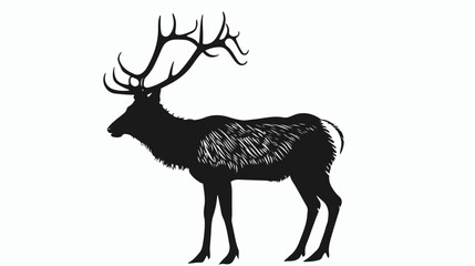 Horny deer black silhouette isolated on white background