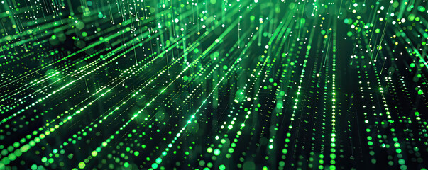 Fototapeta premium Digital matrix code rain with neon green for tech-inspired birthday greetings