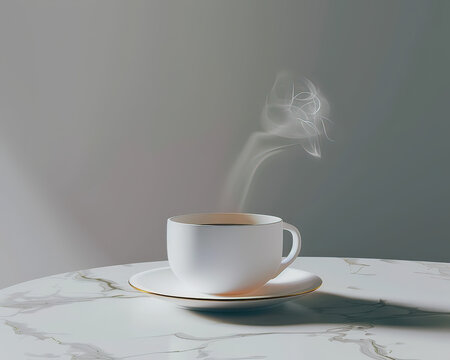 Elegant 3D coffee cup with steam, minimalist morning ritual