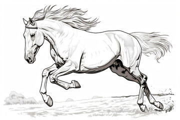 Obraz na płótnie Canvas Coloring Pages of horse jumping running in the field