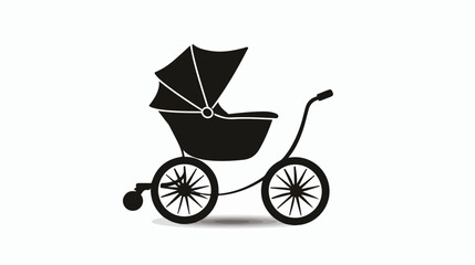 Fototapeta na wymiar Simple silhouette of baby stroller isolated on white