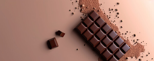 Minimalistic 3D chocolate bar, luxury dessert theme, space for text