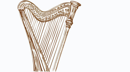 Small flat harp object on white paper text space