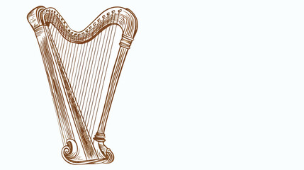 Small flat harp object on white paper text space