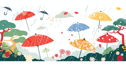 Fototapeta na wymiar Illustration material of Japans rainy season from May