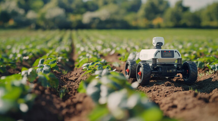 Robotic farm vehicle in agricultural field