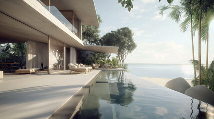 Luxurious parametric coastal villa at sunset