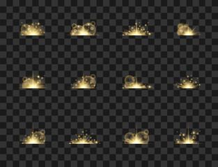 Set of Light Flashes. Set of bright Lights, Sparks, Sequins, Sparkles, Stars. Suitable for transparent lens flare effect.