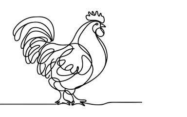 Fototapeta na wymiar Continuous one line drawing chicken or hen outline doodle linear vector on white background