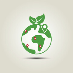 a green earth with a 4 red pin and 1 green pin location vector illustration