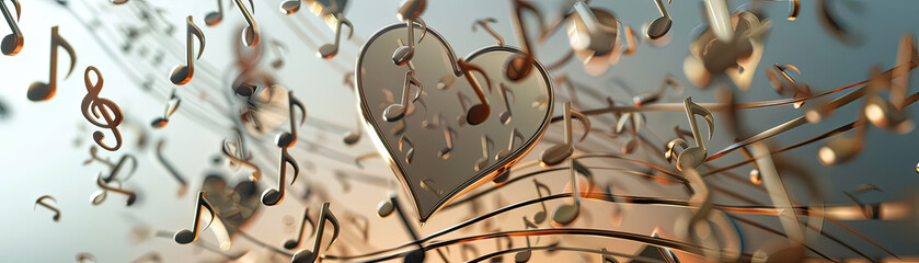 Fototapeta na wymiar Musical notes in a heart shape, 3D render, composing the melody of love
