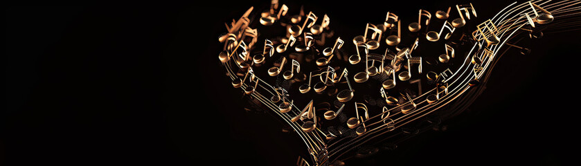 Musical notes in a heart shape, 3D render, composing the melody of love