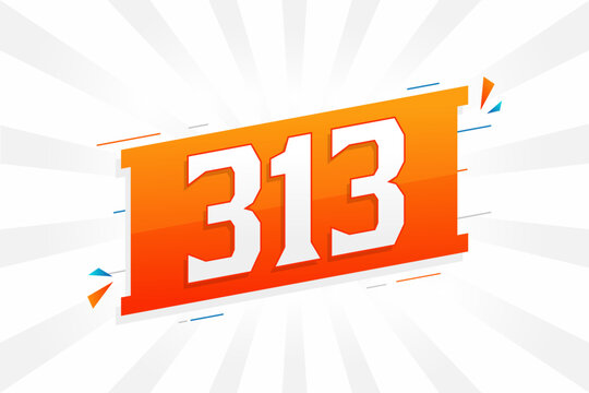 313 number vector font alphabet. Number 313 with decorative element stock vector