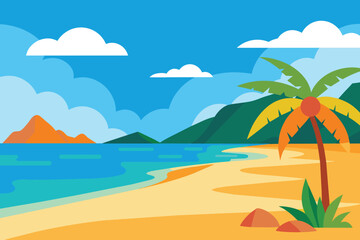 Fototapeta na wymiar Beach Landscape at Summer Scenery vector design