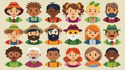 et Of Colorful Diverse Multicultural Farmers, Diverse Farmers Ethnic Icons Vector Collection, Colorful Multicultural Farmers Icons, Diverse Farmers