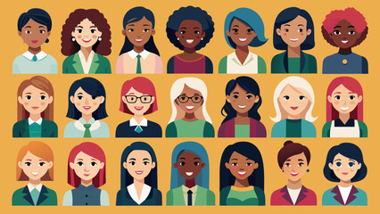 Set Of Colorful Diverse Businesswoman Icons, Multicultural Businesswoman Icons