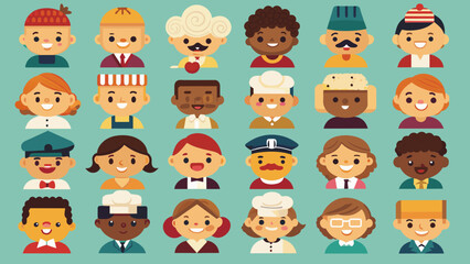 Set Of Colorful Diverse Baker Icons, Baker People Diversity in Vibrant Vector Icon