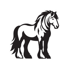 a black and white drawing of a horse on a white background
