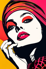 Vibrant retro pop art woman portrait