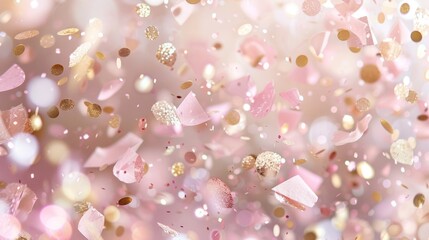 Festive pink and gold confetti falling from the sky - obrazy, fototapety, plakaty