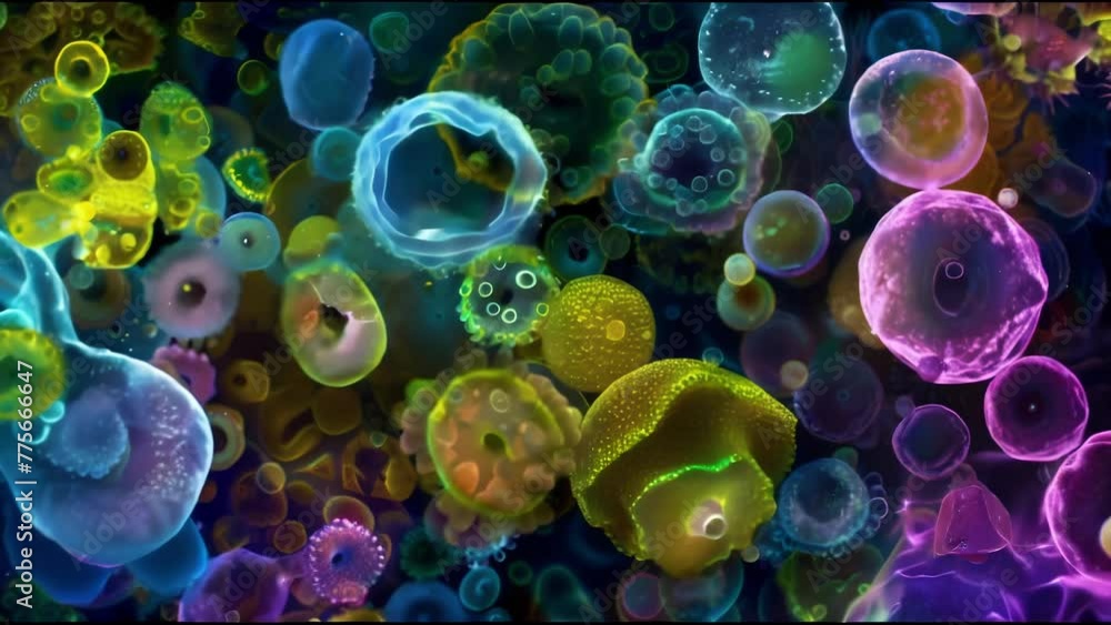 Aufkleber a colorful image of a diverse community of bluegreen algae with different species and shapes of cell