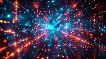 Fototapeta premium Data Center Server room. Futuristic network technology background