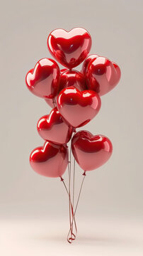 Heart-shaped balloon bouquet, 3D render, lifting spirits with love