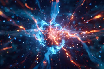 Visually Captivating Quantum Explosion A Technological Masterpiece of Dynamic Energy and Artificial Intelligence - obrazy, fototapety, plakaty
