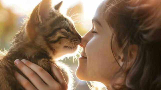 Woman Holding Cat in Hands