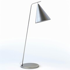 3D Render of a modern floor lamp with a brushed steel finish and a conical metal shade, on isolated white background, Generative AI