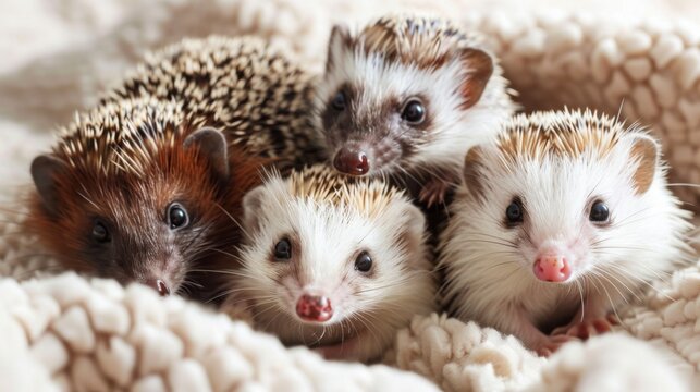 Group of Hedgehogs Sitting on Blanket
