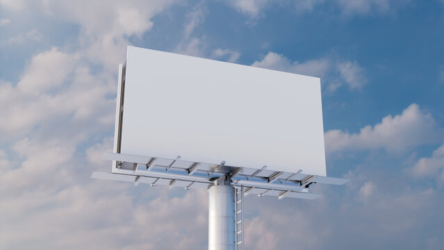 Marketing Billboard. Empty Large Format Sign against a Cloudy Morning Sky. Design Template.