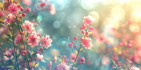 A spring background with a branch of cherry blossoms, generative ai
