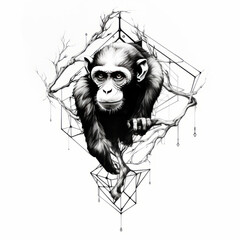 Monkey head geometric symmetrical tattoo design